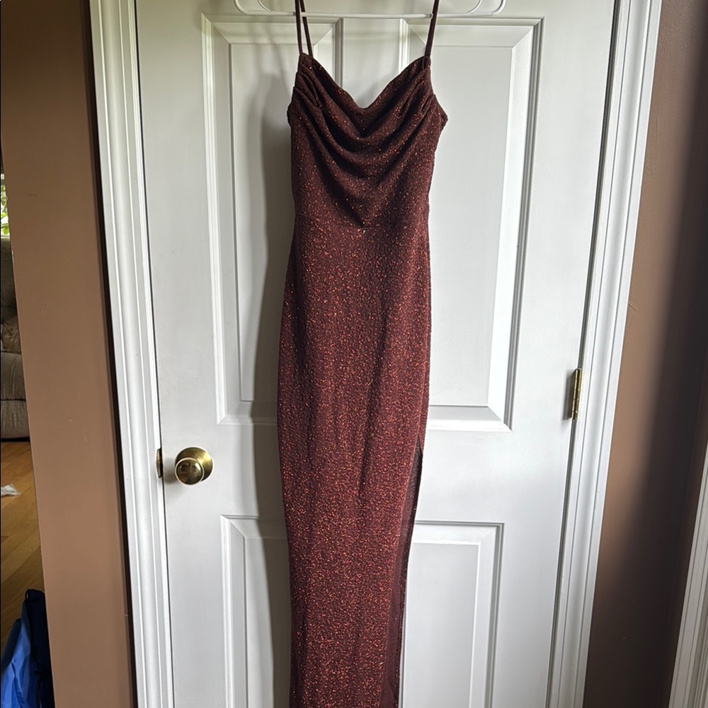 Windsor Red Slip Dress with Cowl Neck and Spaghetti Straps